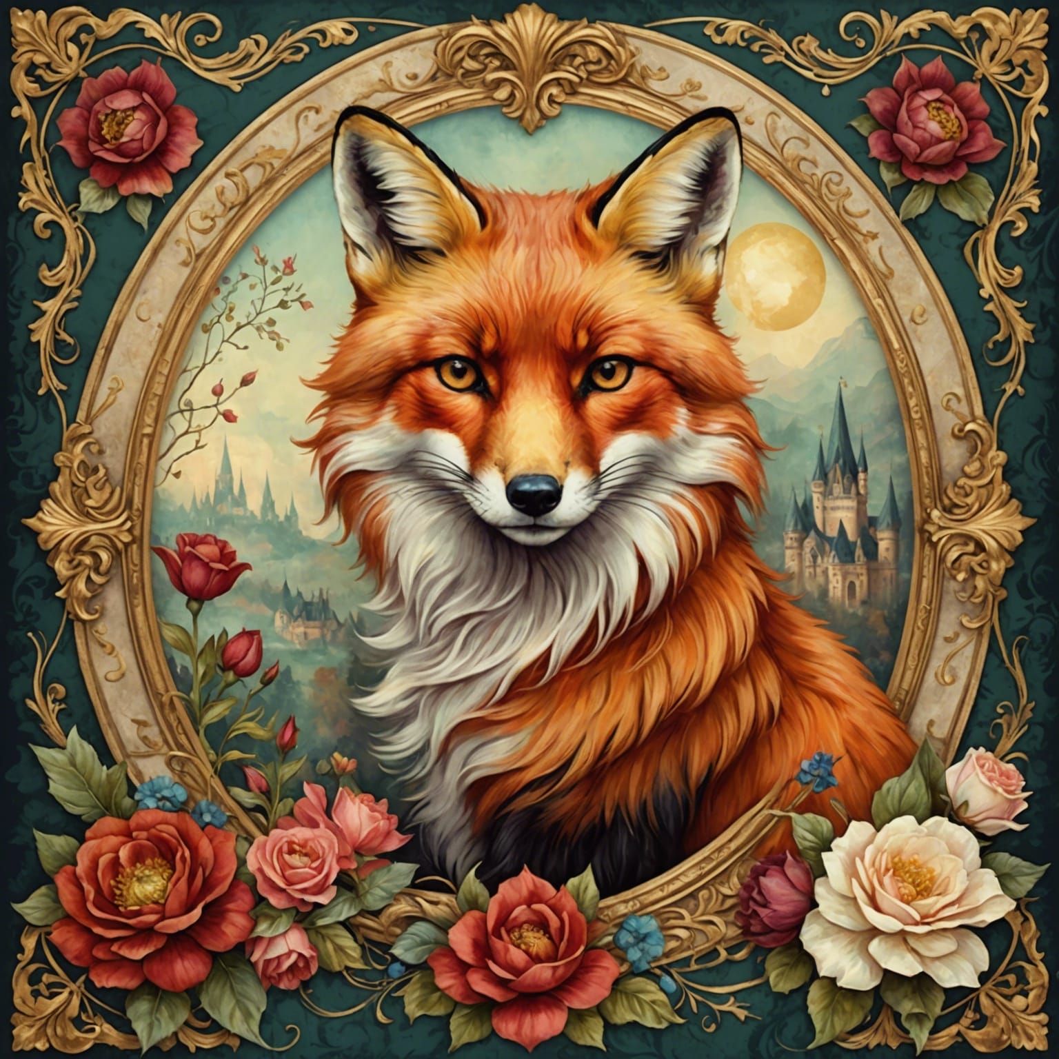 Victorian Red Fox in Ethereal La Belle Epoque Style