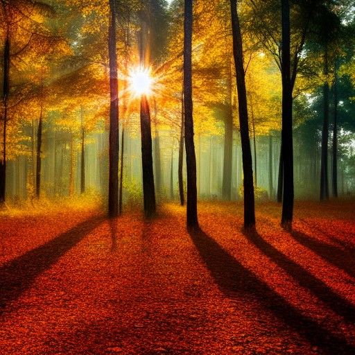 Autumn Forest Sunrise in Realistic Style