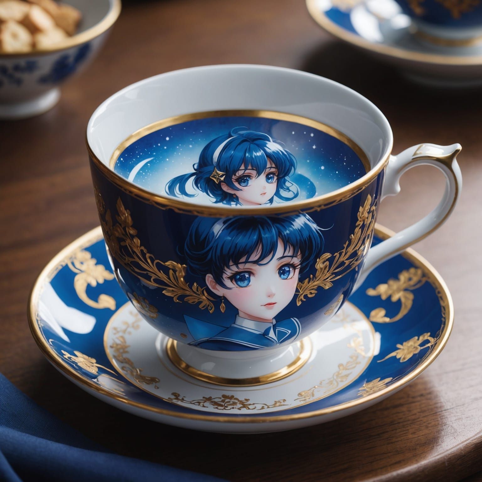 Sailor Mercury Porcelain Teacup in Anime Art Style