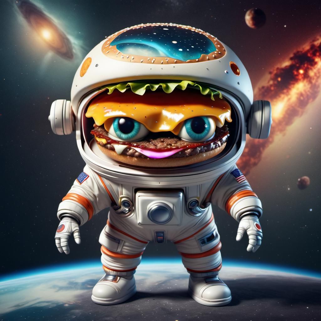 Astronaut Burger in Space: Hyperrealistic Digital Art