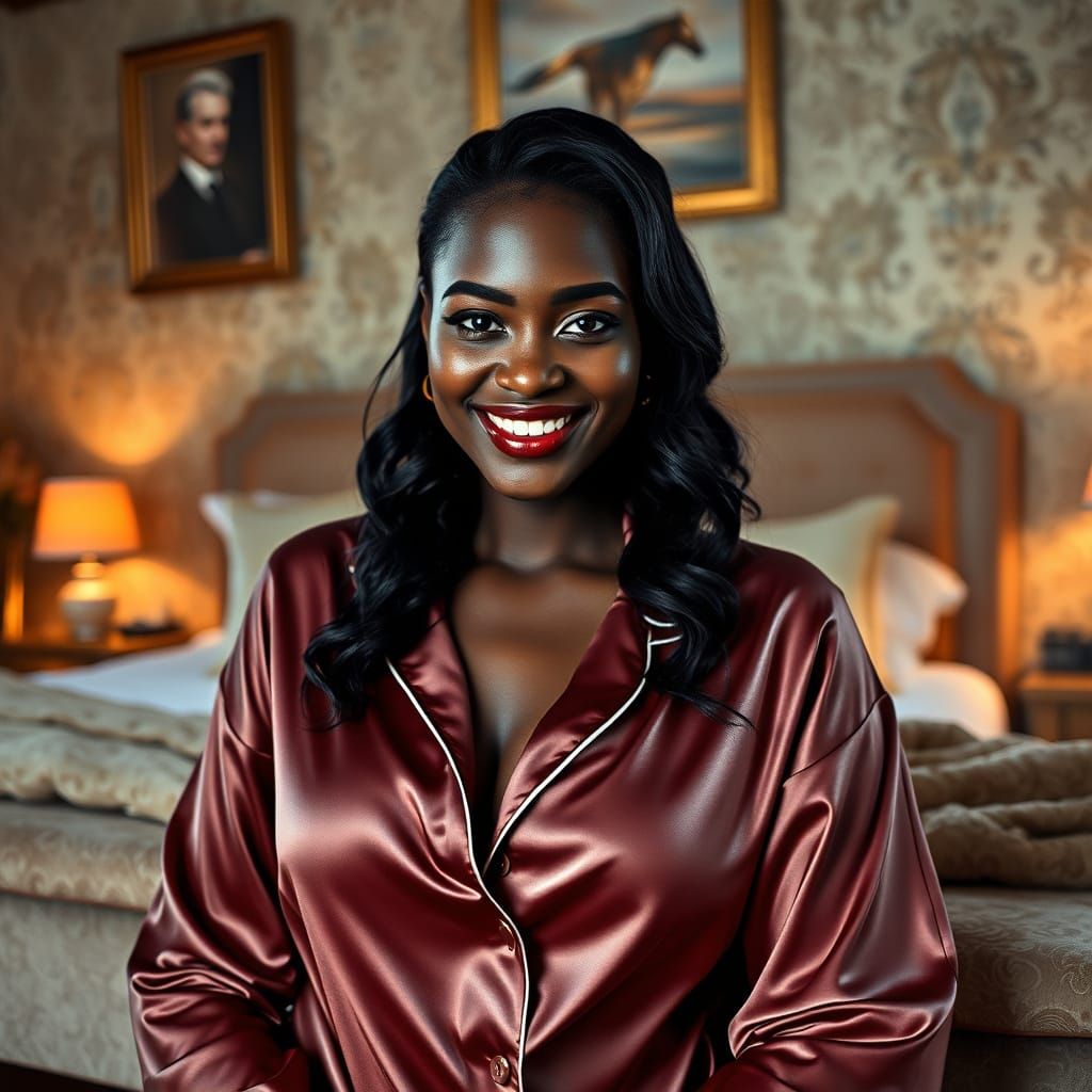 Luxurious African Woman in Cozy Bedroom