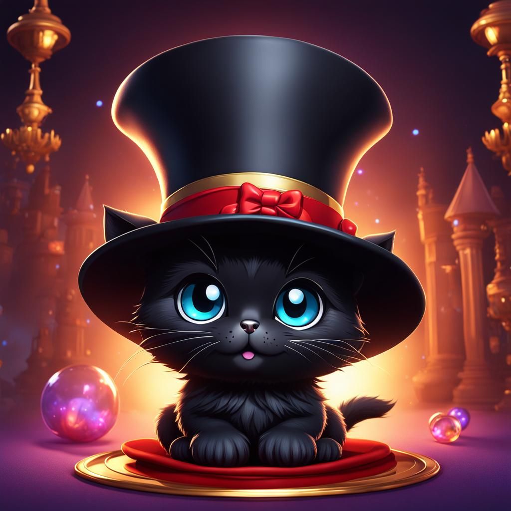 Chibi Cat Puppy in Magician's Hat