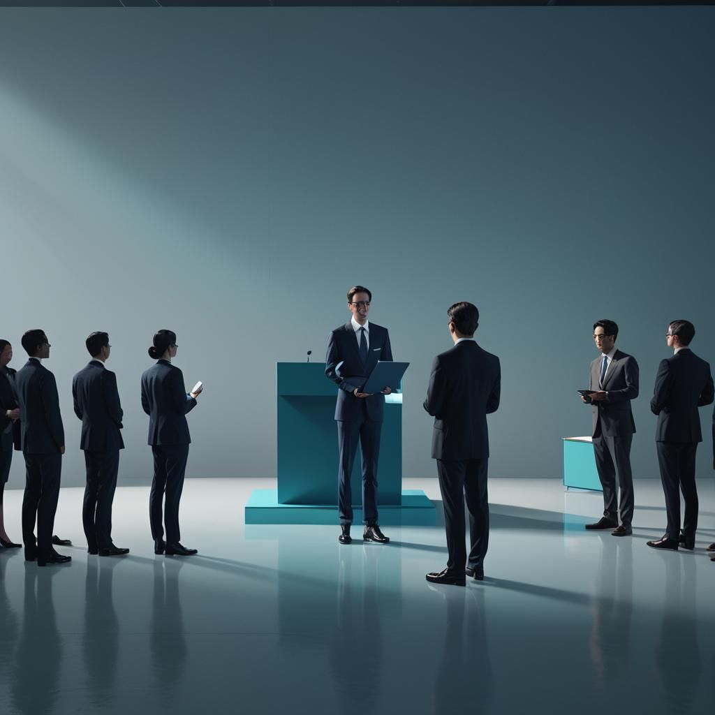 Surreal Lecturer in TED Talk Setting