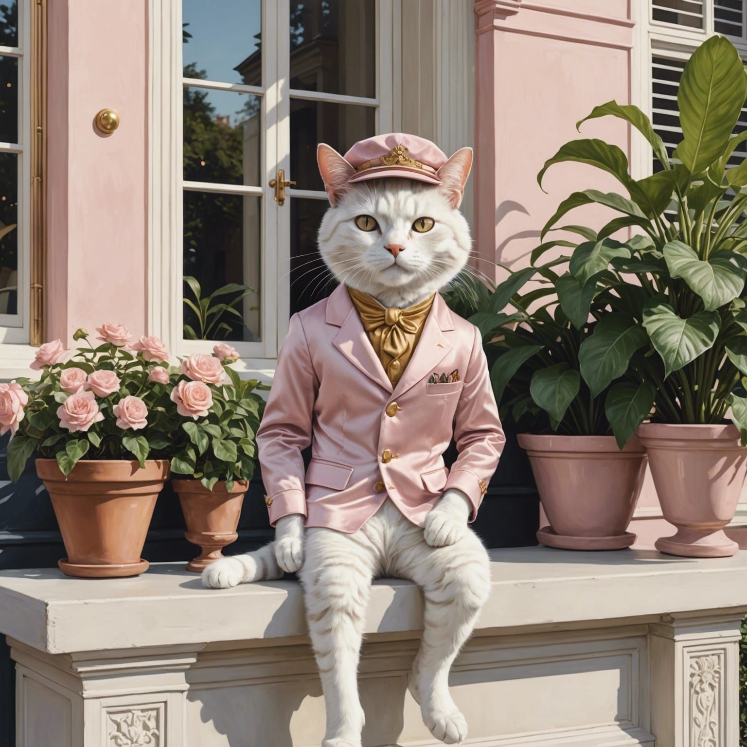 Elegant Anthropomorphic Cat in Anime Painting Style