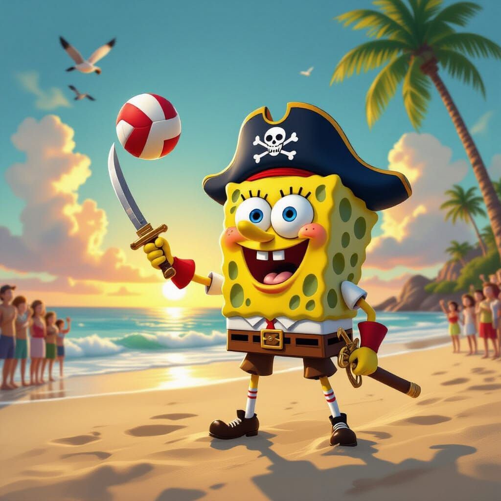 Spongebob Squarepants as Pirate Serving Volleyball