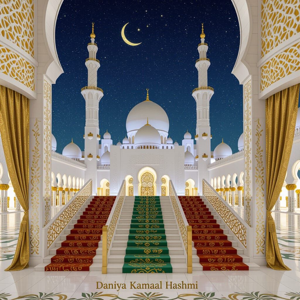 Magnificent Mosque with Golden Accents in Islamic Style