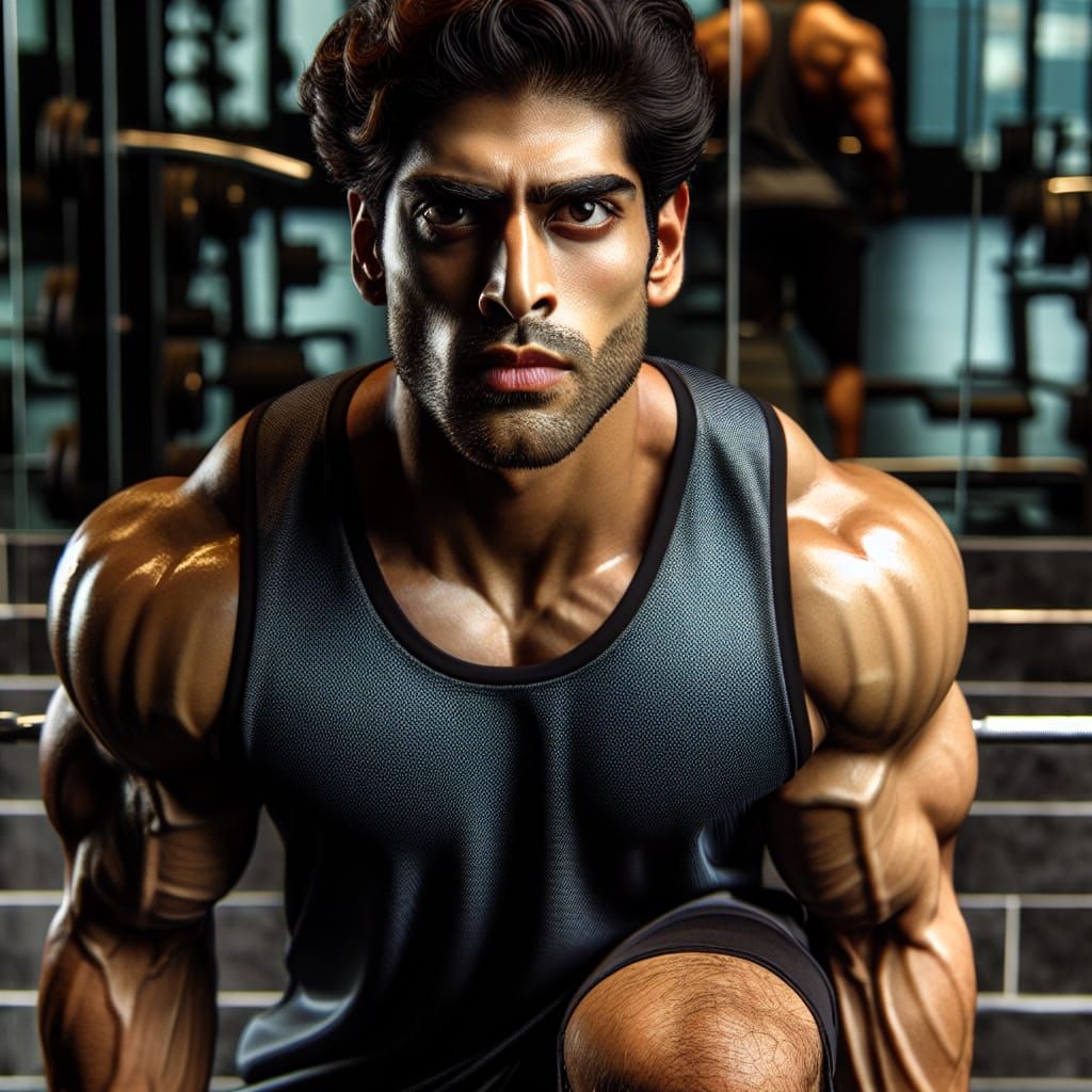 Handsome Muscular Bodybuilder in Gym Workout