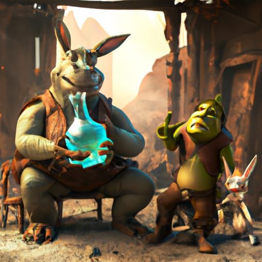 Shrek and Donkey Smoking a Bong