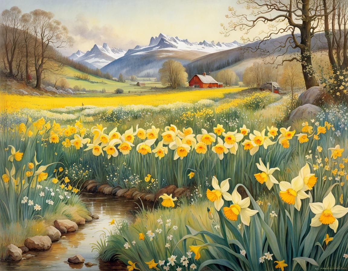Enchanted Daffodil Valley, Inspired by Swedish Art