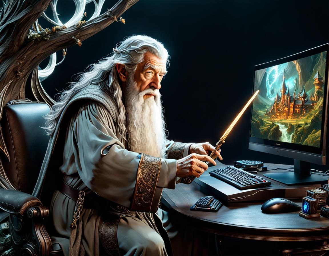 Gandalf Plays on Fantasy Gaming PC: Digital Art