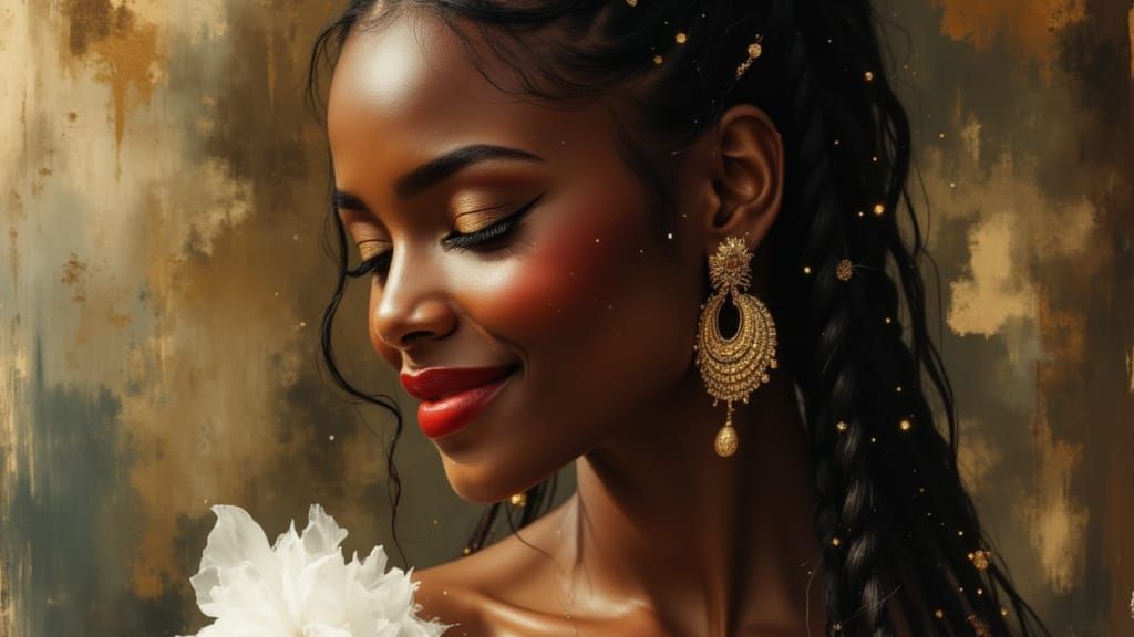 Elegant African Goddess Portrait in Hyperrealistic Oil Style