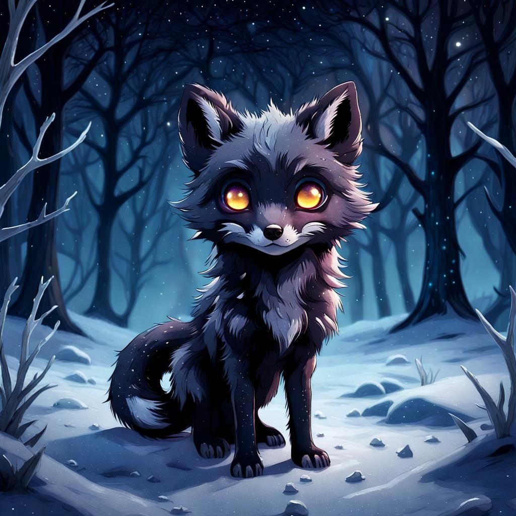 Undead Black Fox in Frozen Winter Scene