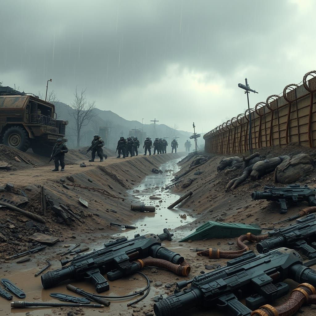 Imperial Spacemarines in War-Torn Anime Landscape