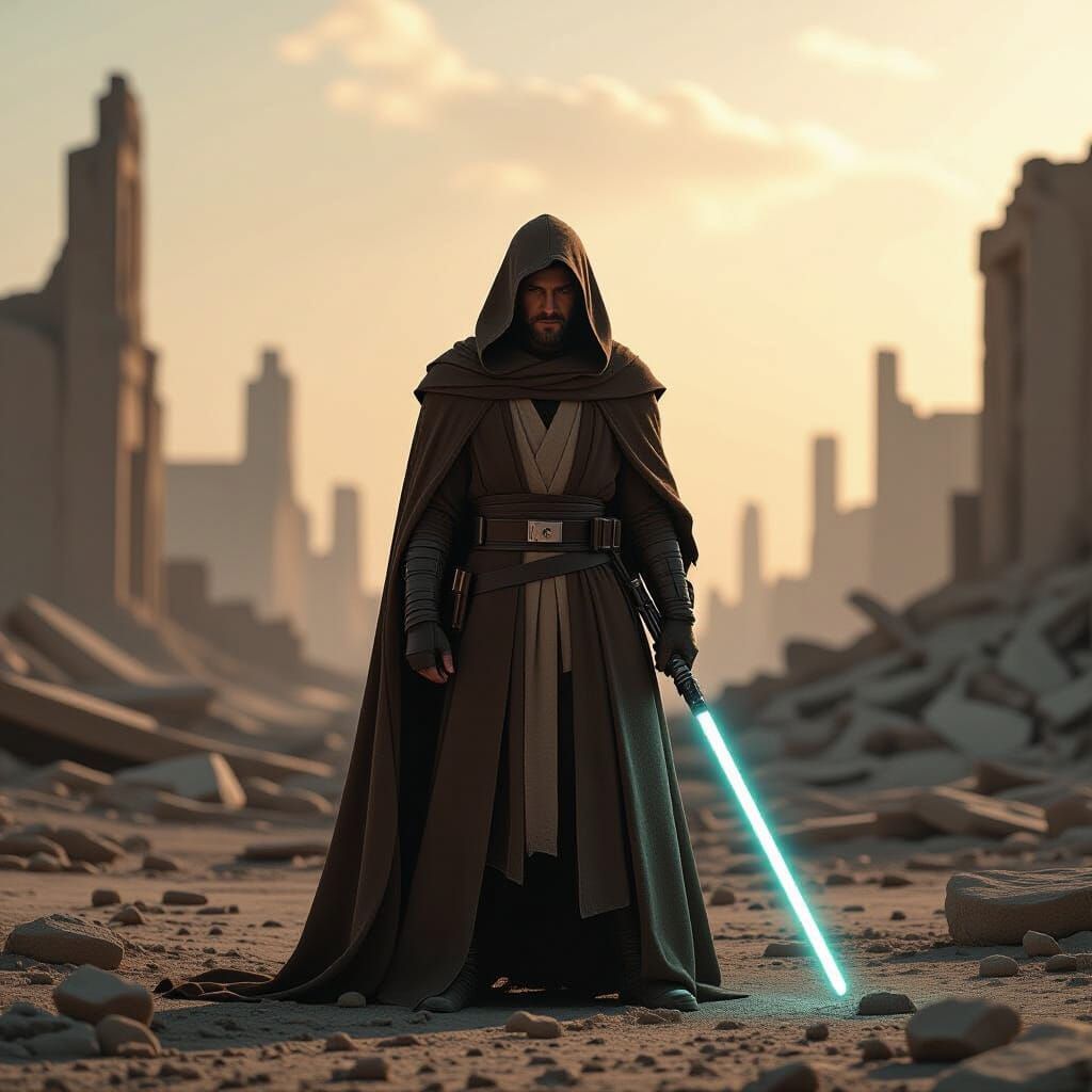 Jedi Knight in Ruins: A Cinematic Film Still