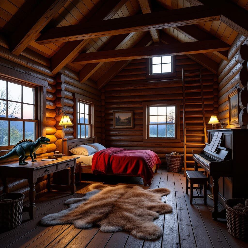 Cozy Rustic Cabin Interior at Dusk