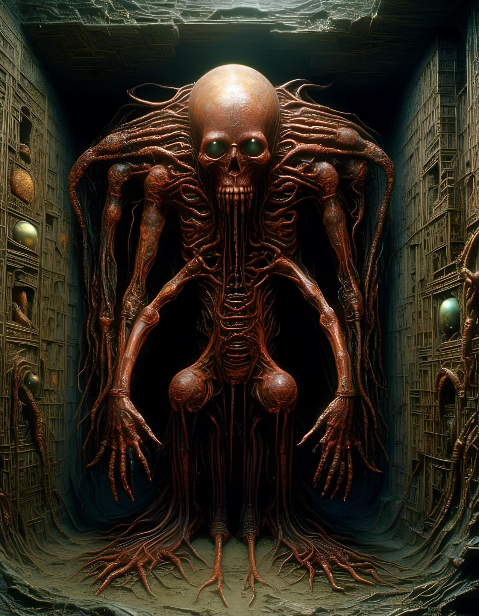 A creature with rough leathery skin and Intestines on the ou...