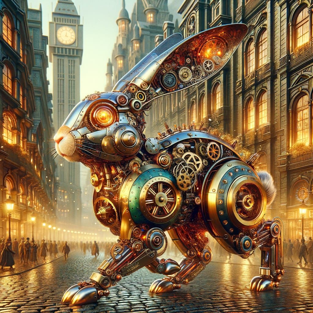 Steampunk Rabbit in Victorian City, Detailed Matte Painting