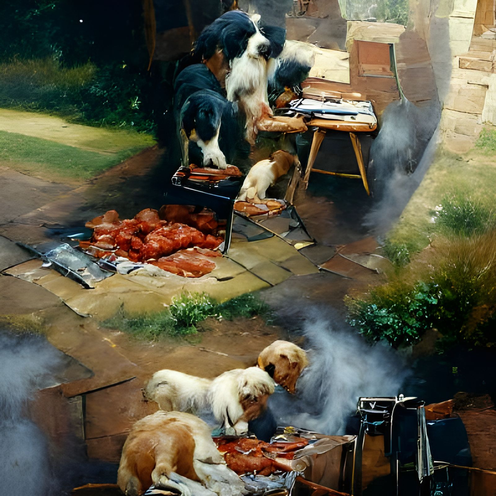 Dogs at a Barbecue: An Oil Painting