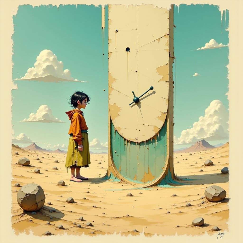 Dreamlike Desert Encounter: Surrealist Oil Painting