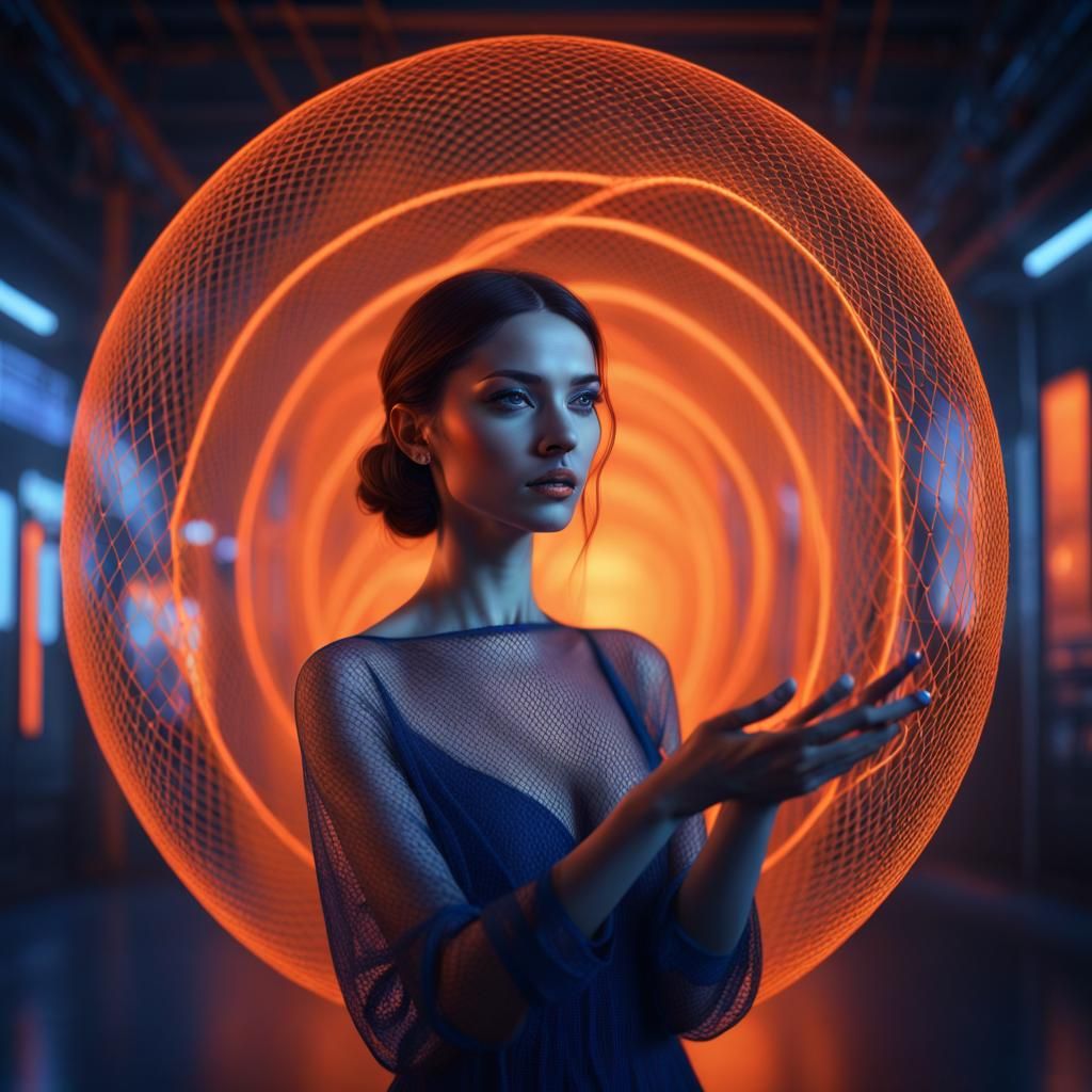 Woman with Invisible Object in Dreamlike Scanner Photography