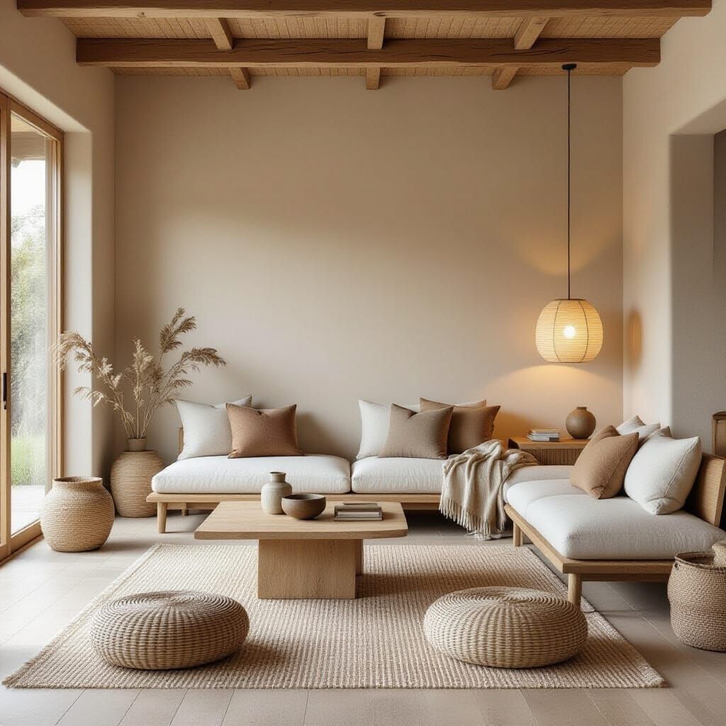 Serene Japandi Living Room with Minimalist Decor