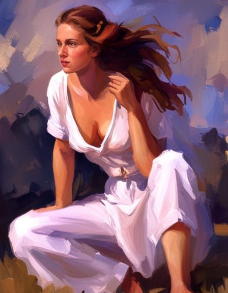 Romantic Embrace at Sunset in Gouache Impressionist Style