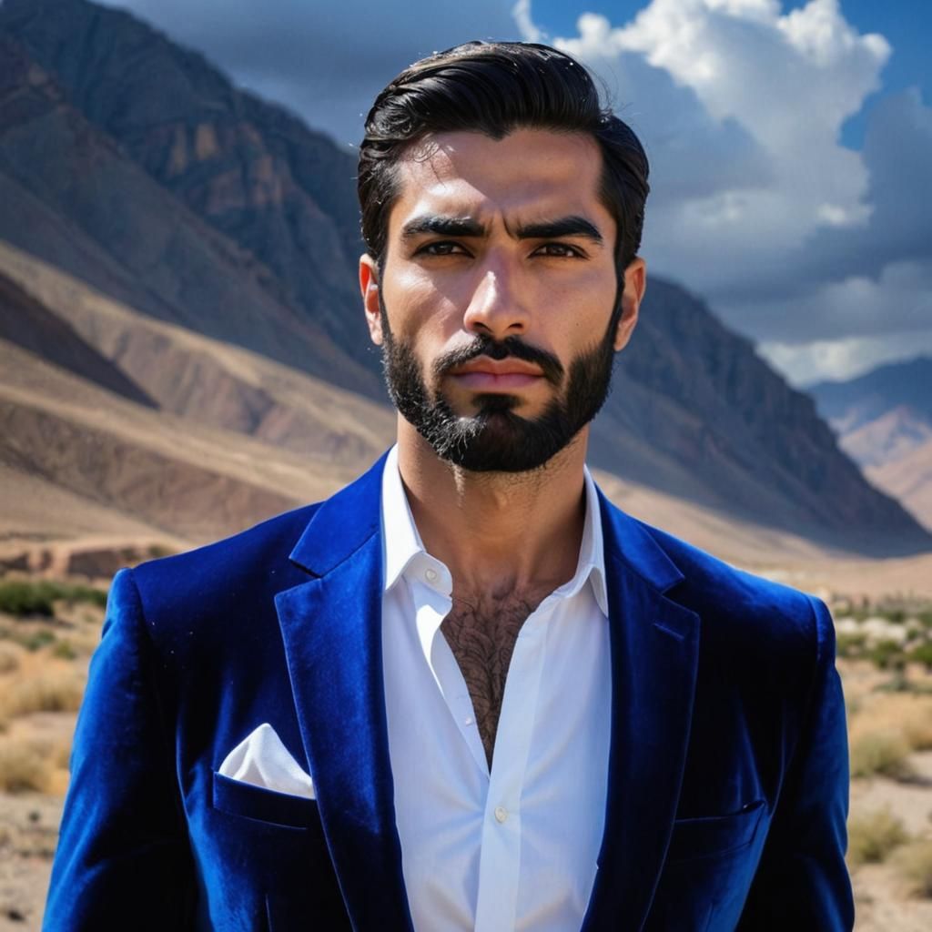 Elegant Man in Blue Velvet Suit, Impasto Painting