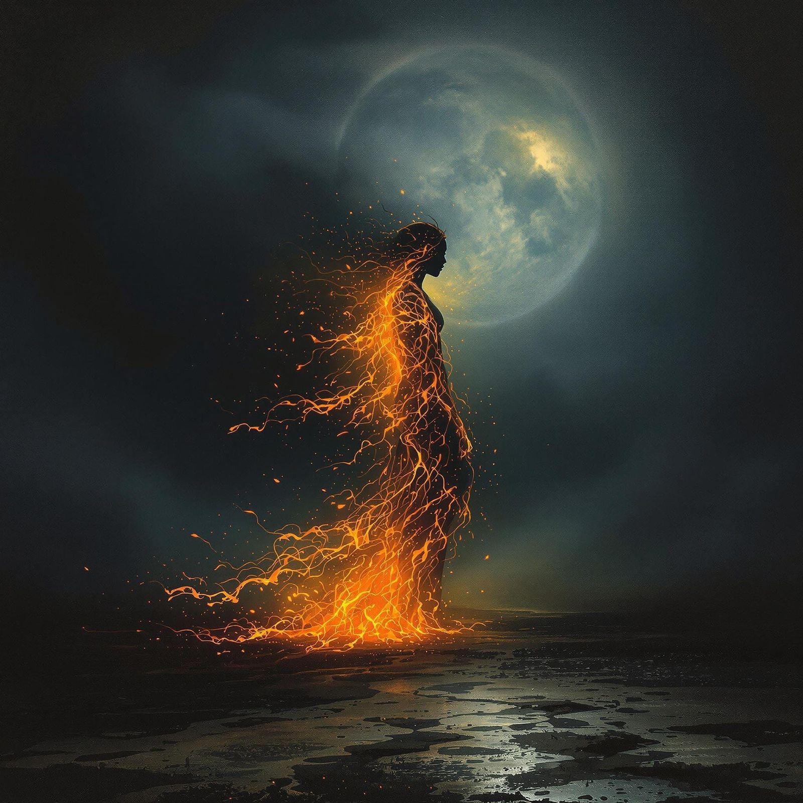 Ethereal Fire Spirit in a Mystical Landscape