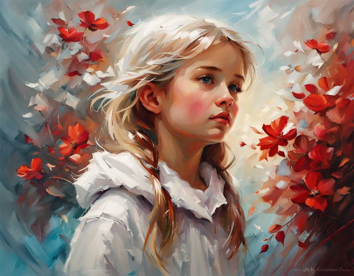 Impasto Portrait of a Young Girl in Winter Light