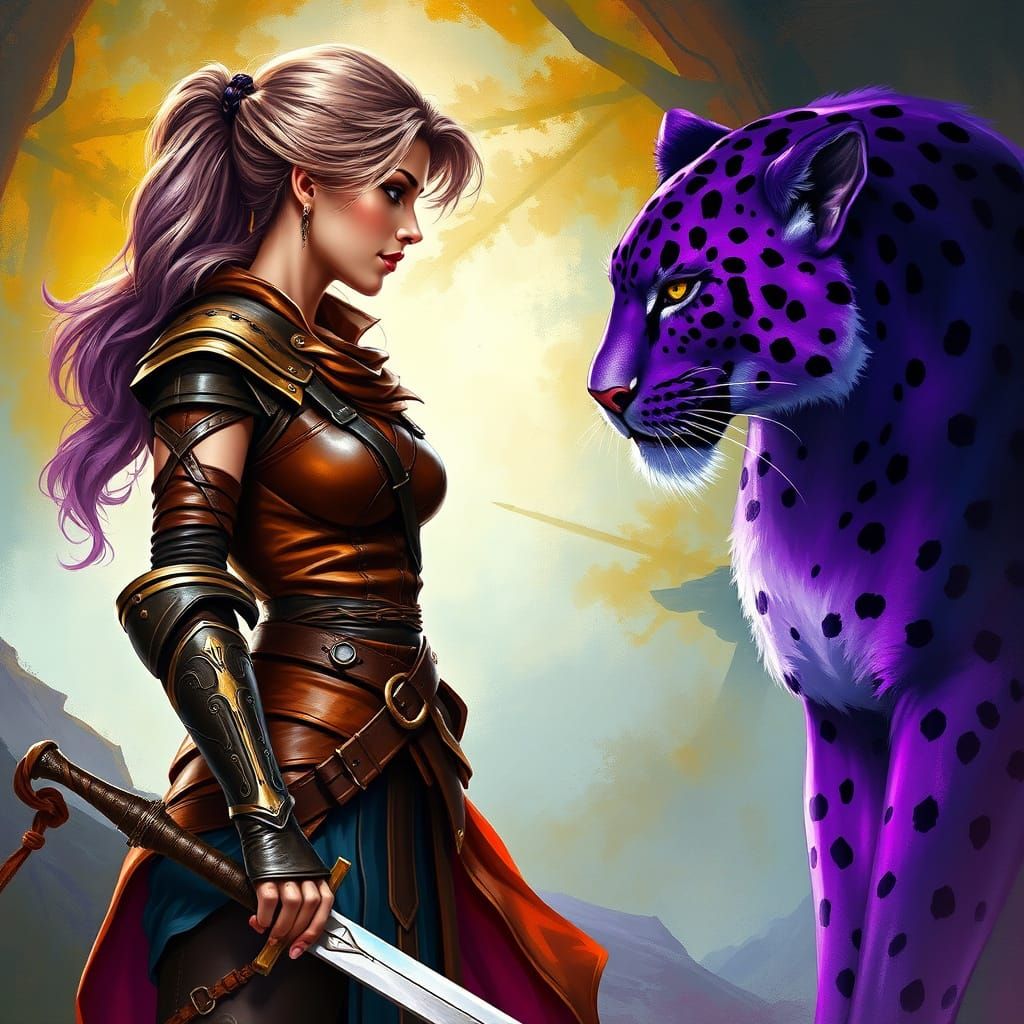 Fantasy Warrior and Panther: A Bond of Friendship