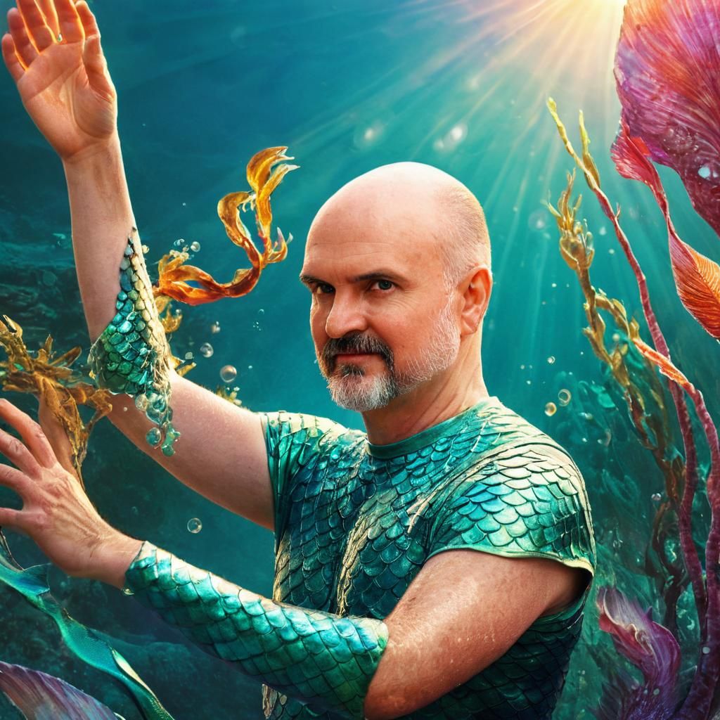 Fantasy Merman in Shimmering Turquoise Scales