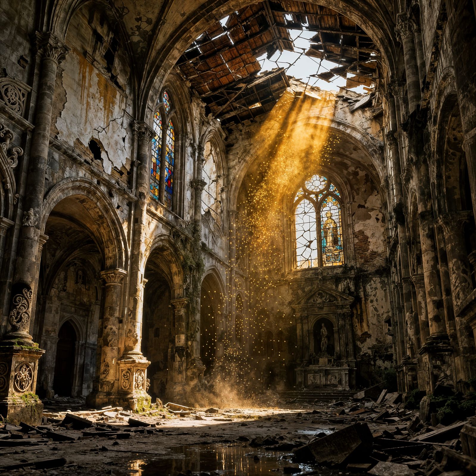 Abandoned Ruined Cathedral Interior HDR Cinematic