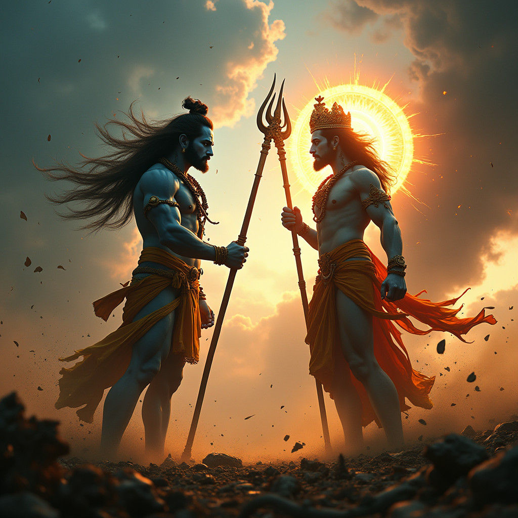 Shiva and Vishnu Clash on the Battlefield