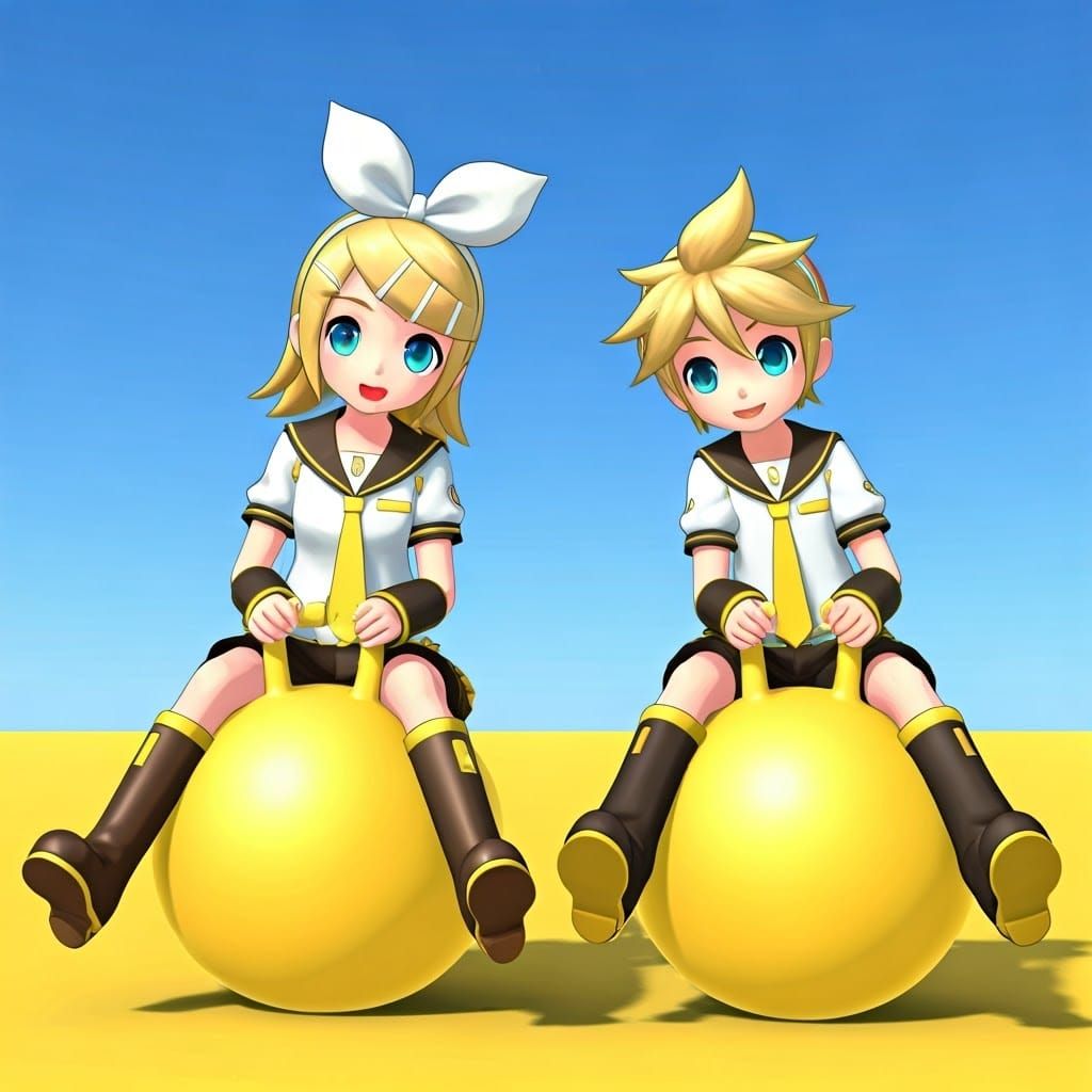 Vocaloid Sisters Play on Vibrant Yellow Hopper Balls