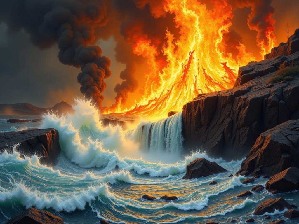 Romantic Landscape: Fire and Water in Dramatic Juxtaposition