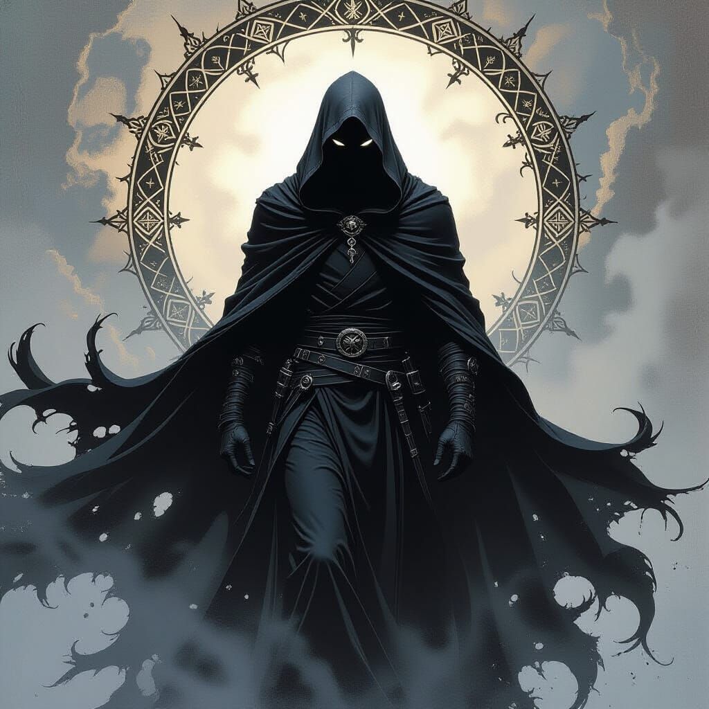 Dark Figure Emerges from Vortex in Surreal Horror Style