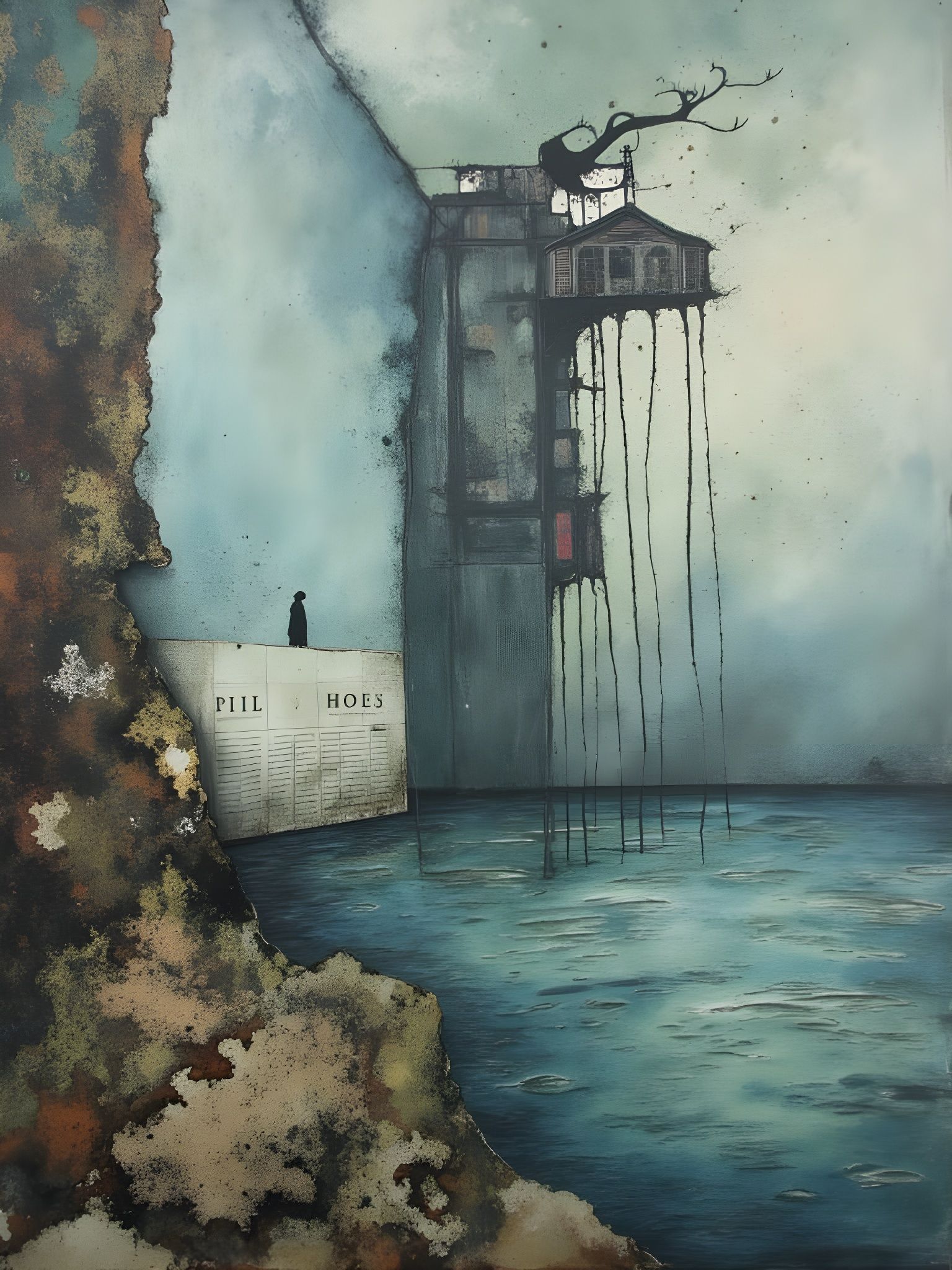 Watercolor Fantasy Landscape in Turner and Giger Style