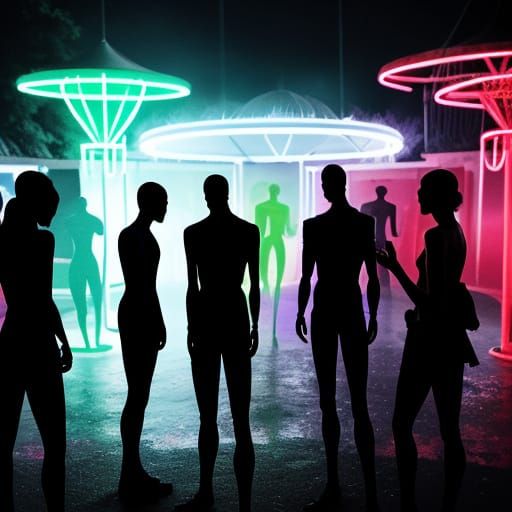Neon Light on Skin with Mannequin Silhouettes
