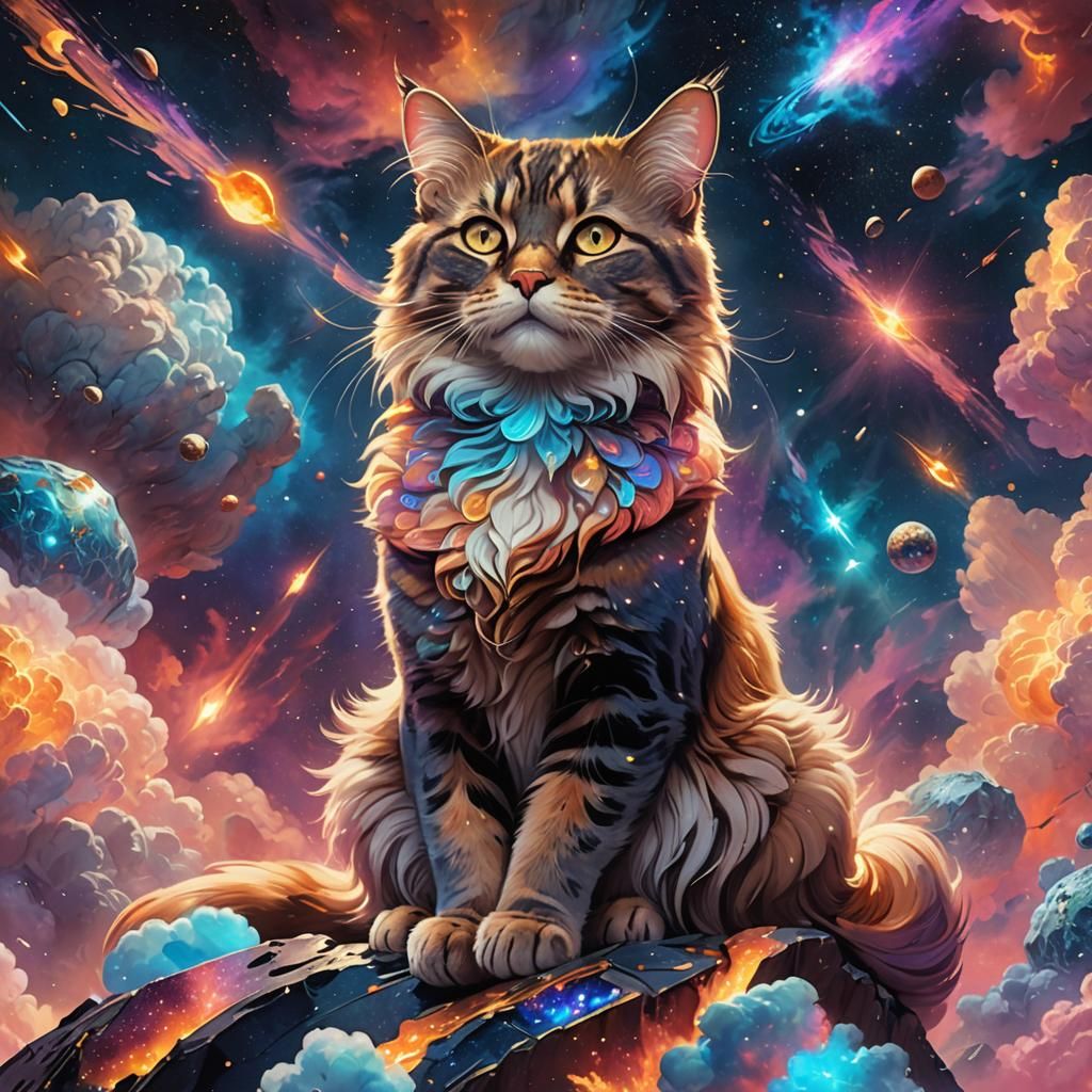 Regal Cat in Cosmic Nebula Concept Art