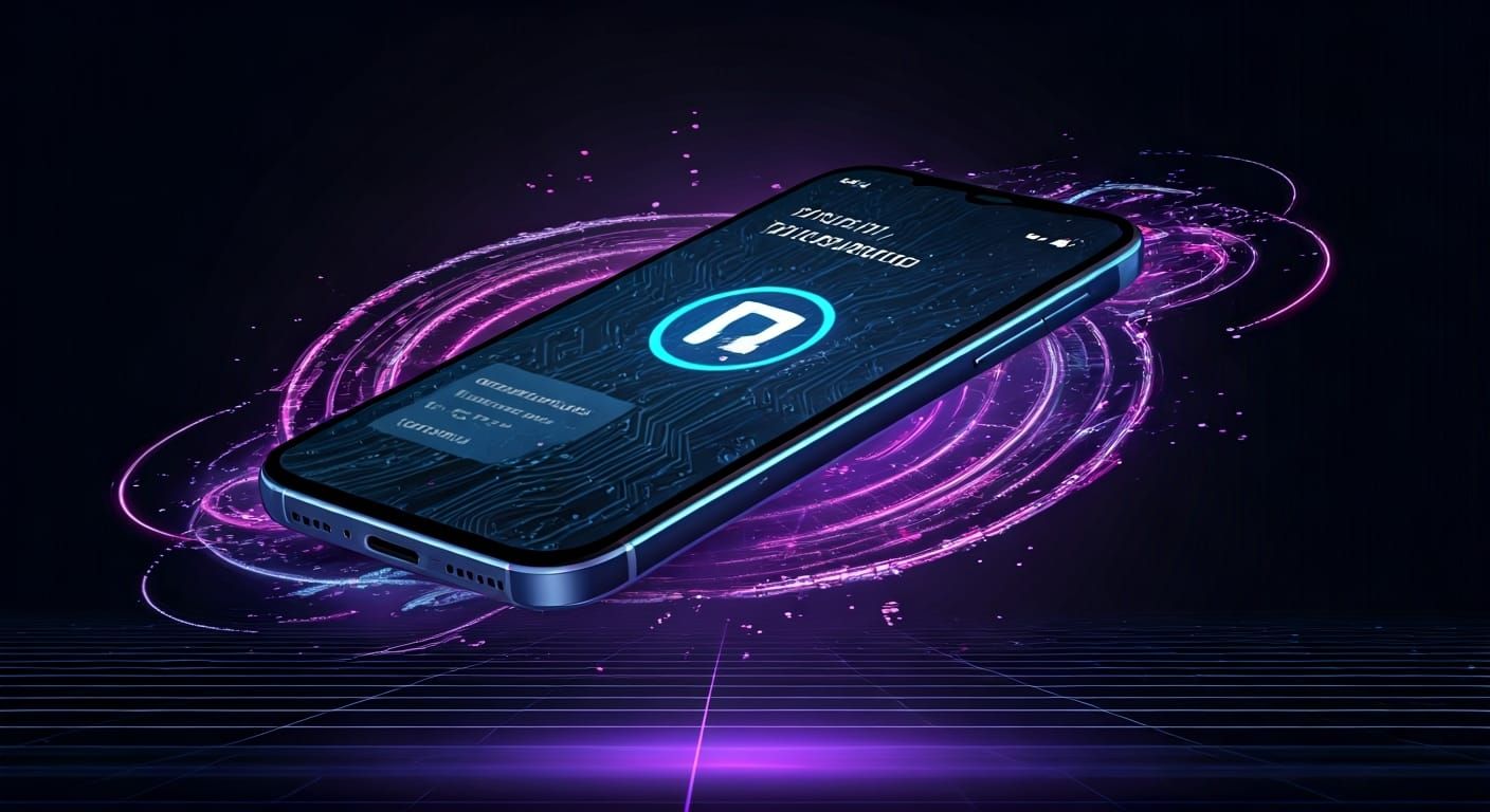 Futuristic Smartphone in Cyberspace with Threema App