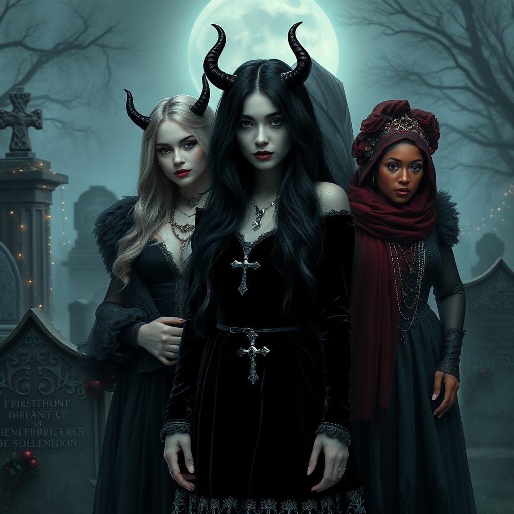 Gorgeous emo woman long black hair Christmas outfit standing...