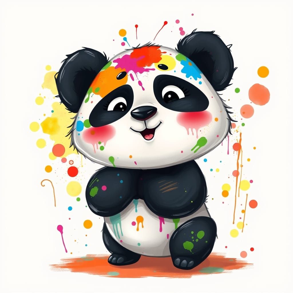 Whimsical Panda in Vibrant Splatter Art