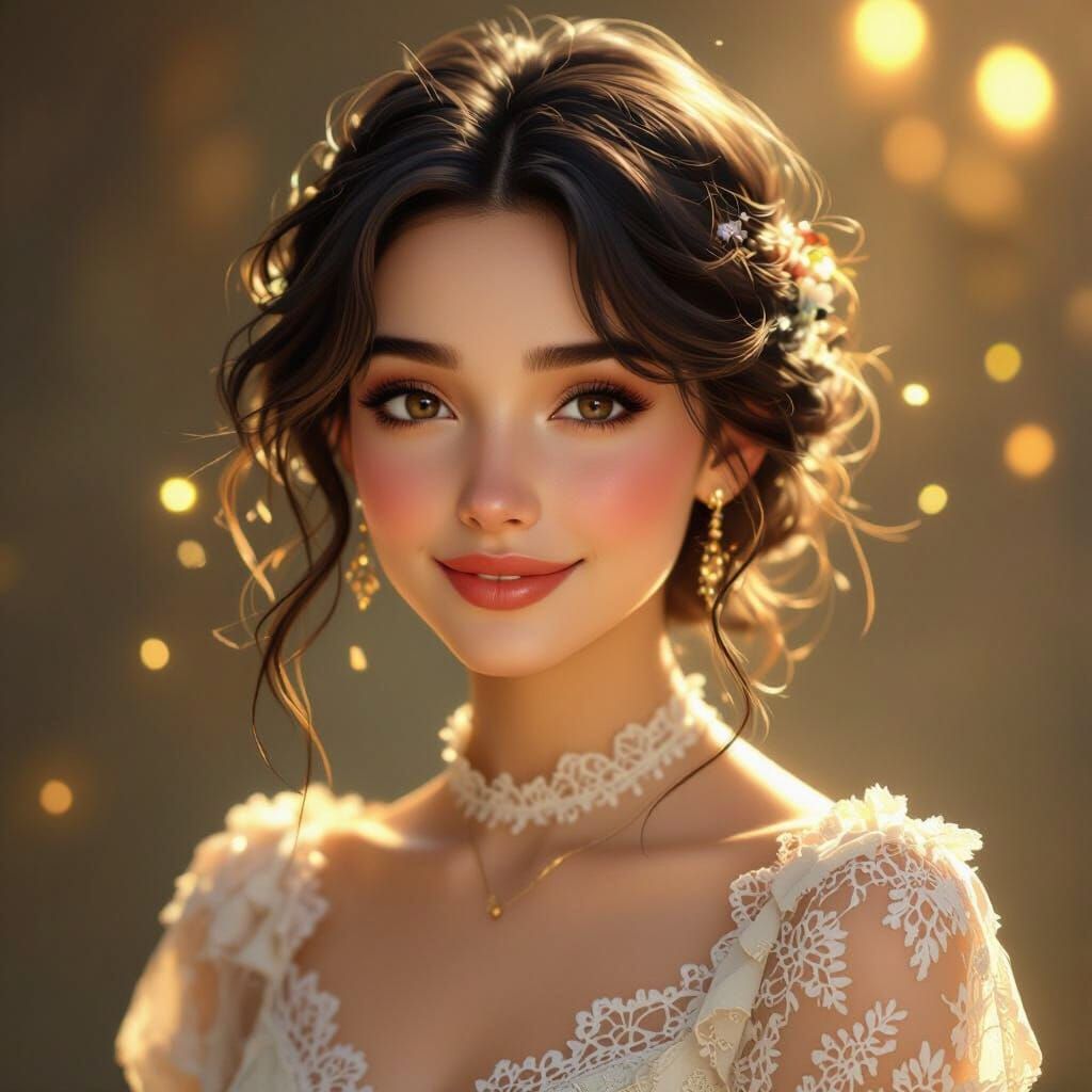 Golden Portrait of Woman in Art Nouveau Style