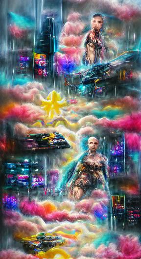 Holographic Cosmic Illustration in Cyberpunk Style