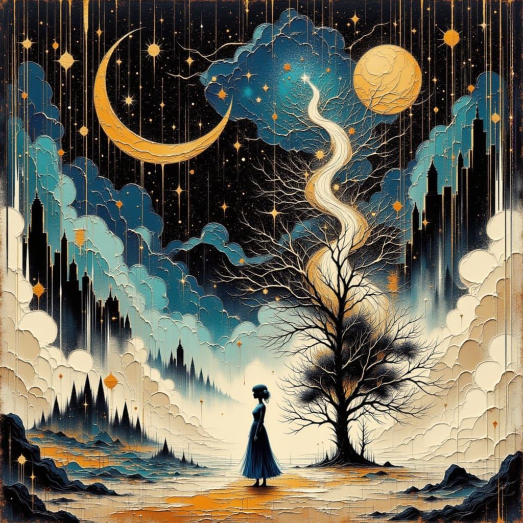 Galaxy Pours Into Princess Silhouette Landscape