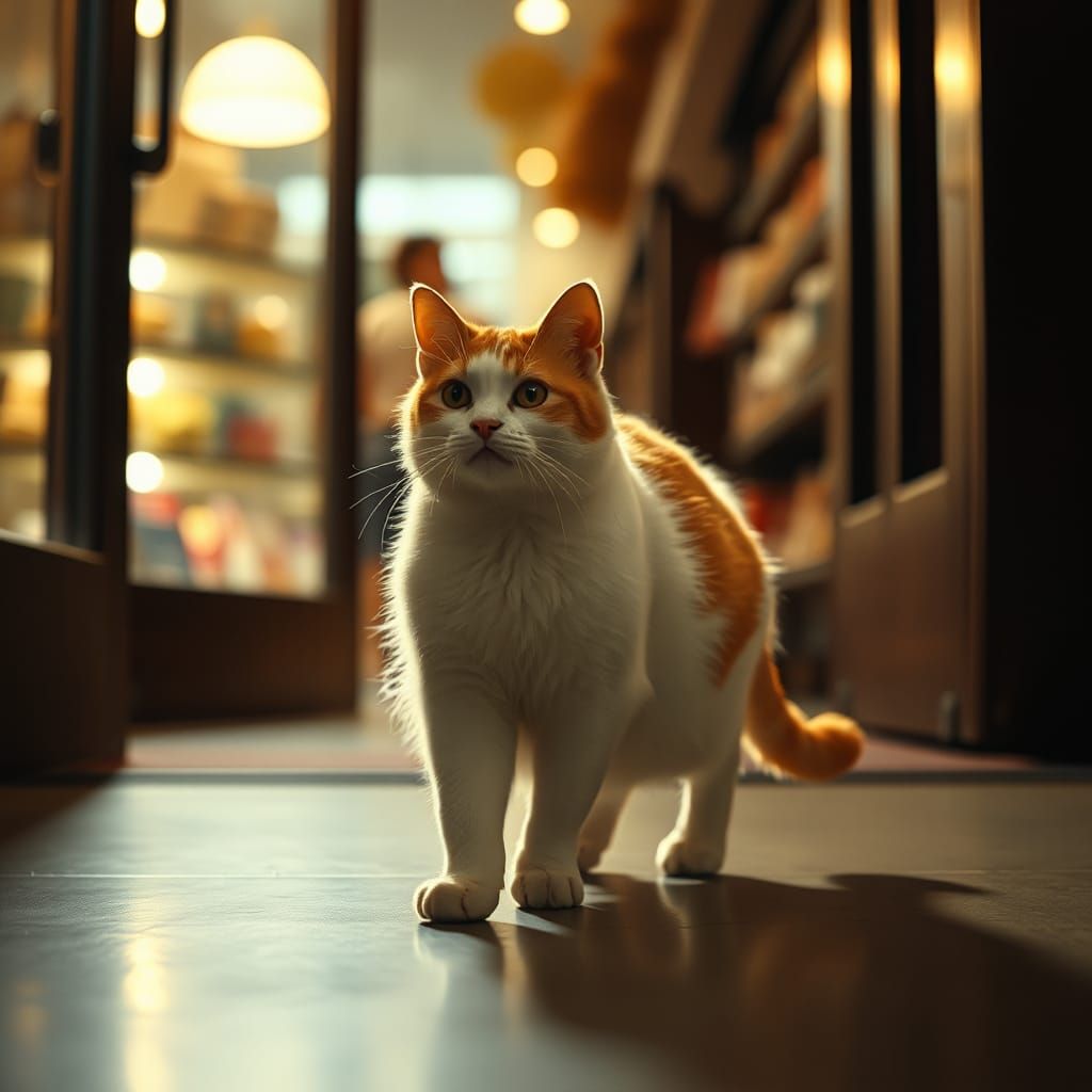 Pregnant Cat's Dramatic Entrance: Cinematic Portrait