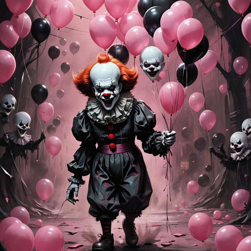Creepy Girly Pennywise with Black Balloons in Dark Fantasy