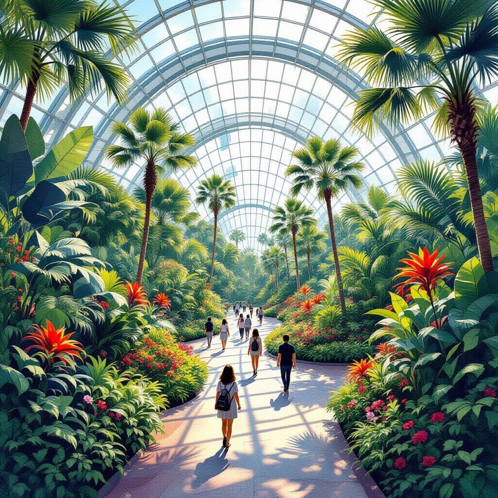 Flower Dome: Dystopian Botanic Gardens in Watercolor Style