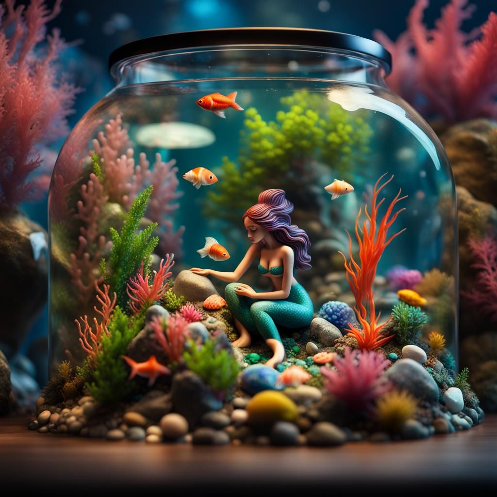 Underwater Terrarium with Mermaid in Splash Art Style