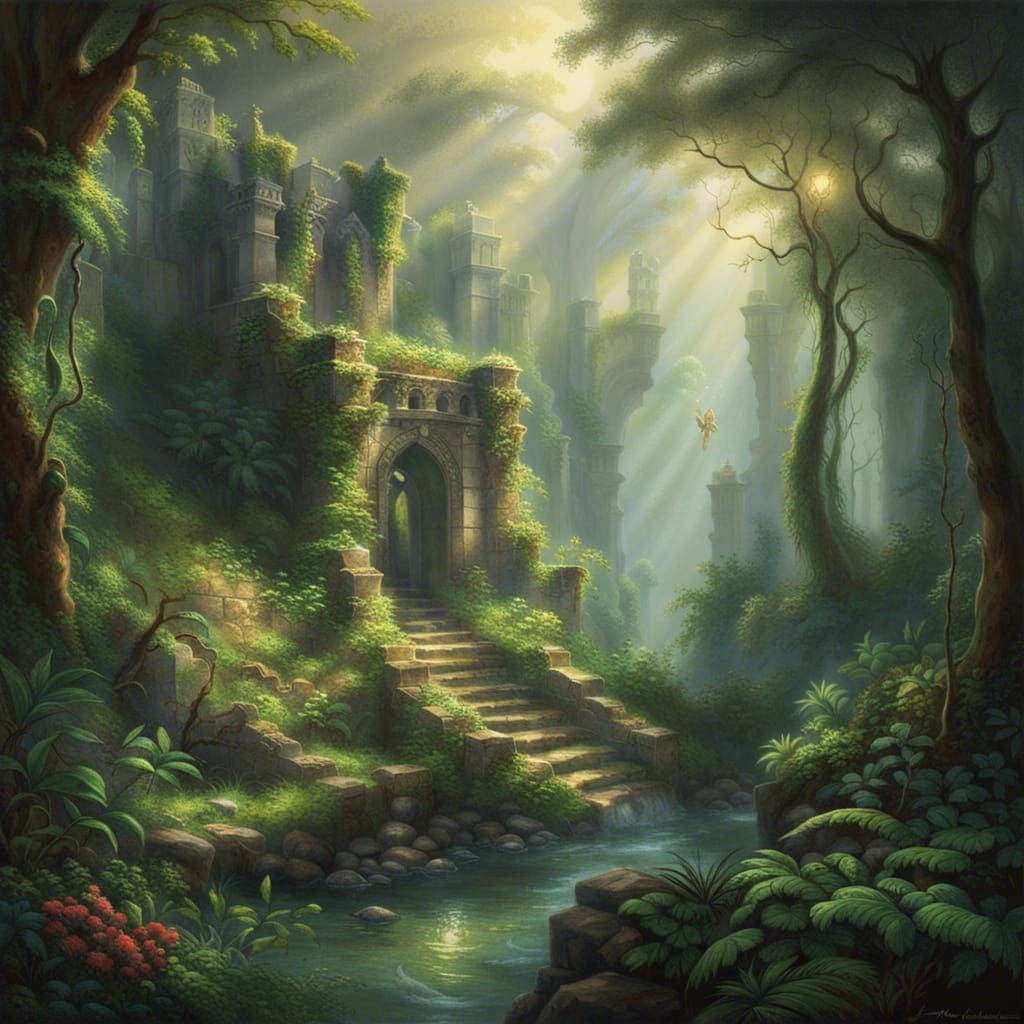 Lush Jungle Ruins: Ethereal Fantasy Landscape